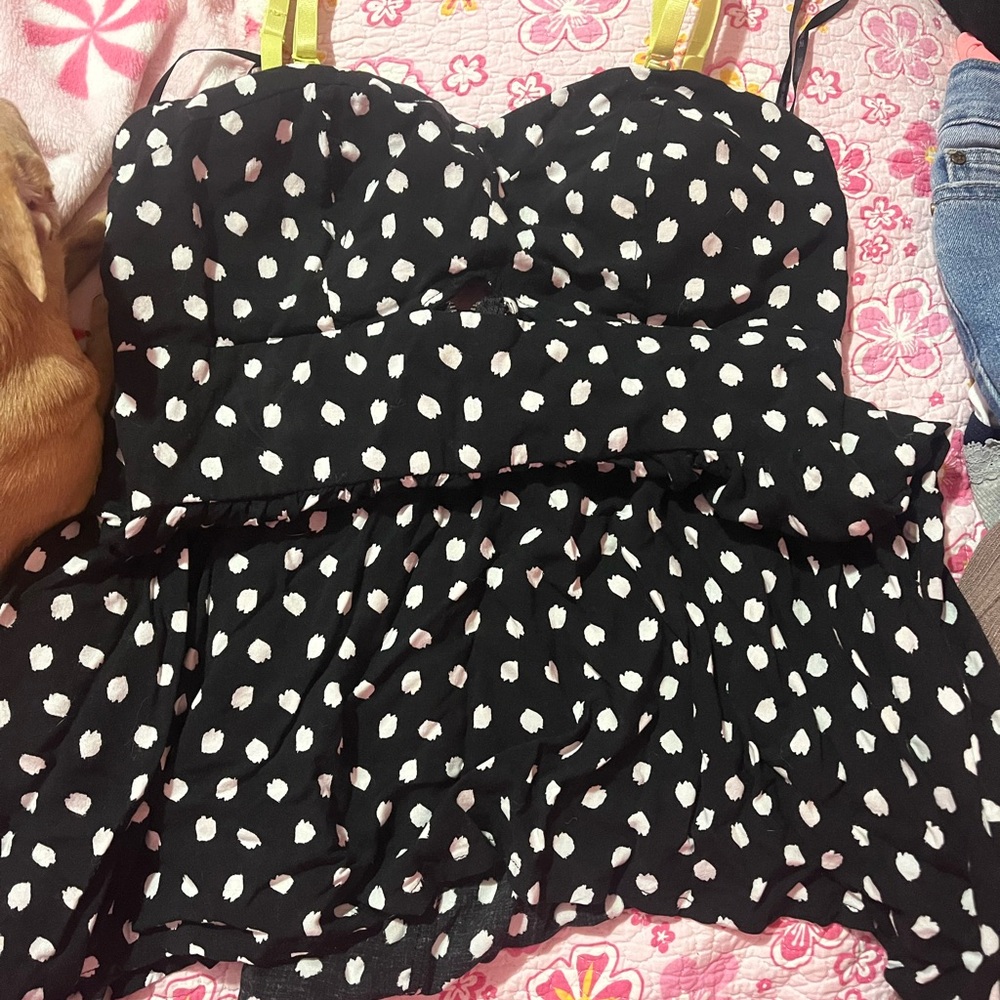 Black Polka Dot Strapless Dress